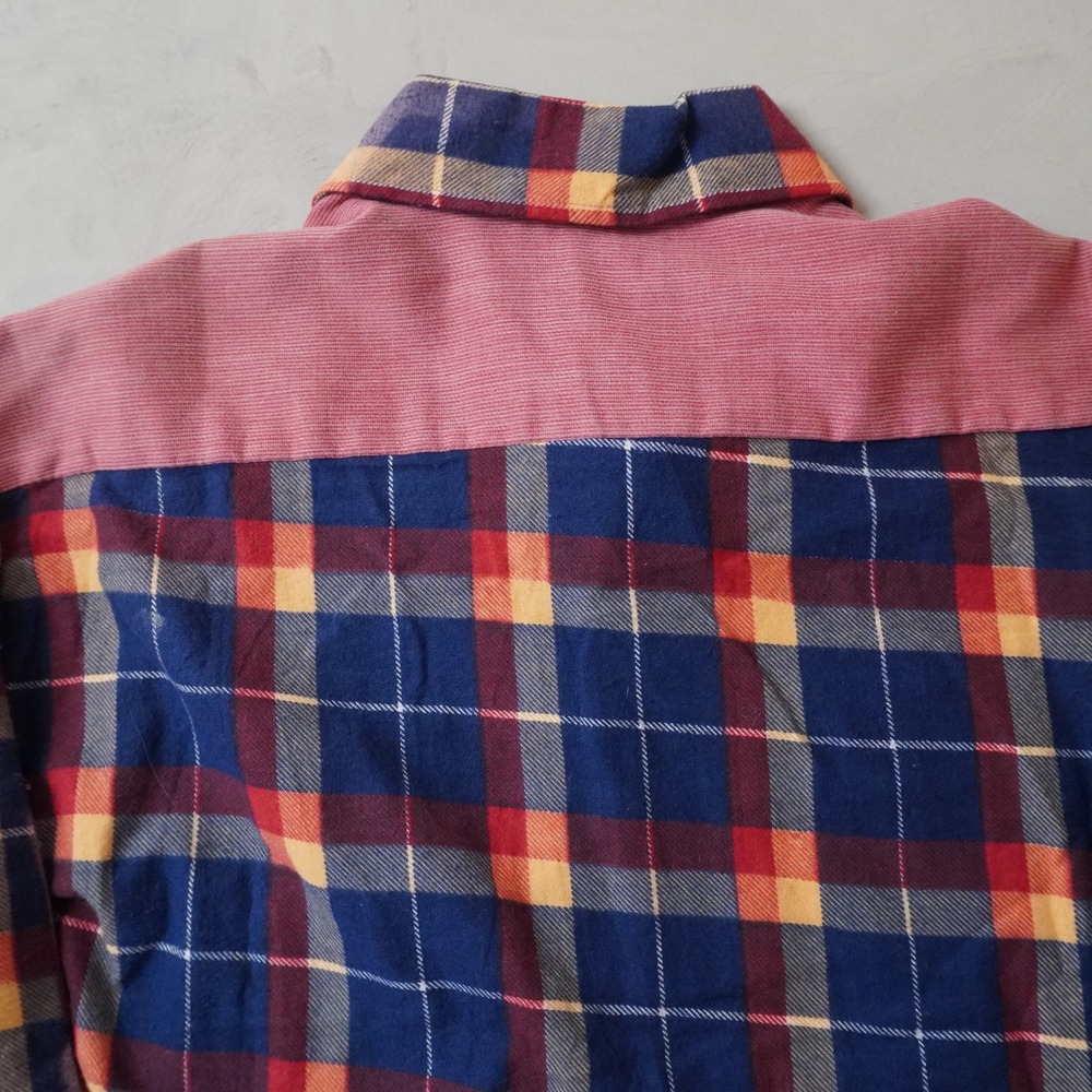 Vintage Todays Man Plaid Flannel Shirt L Mens 70s Blue Pink Corduroy USA Made - Picture 4 of 7